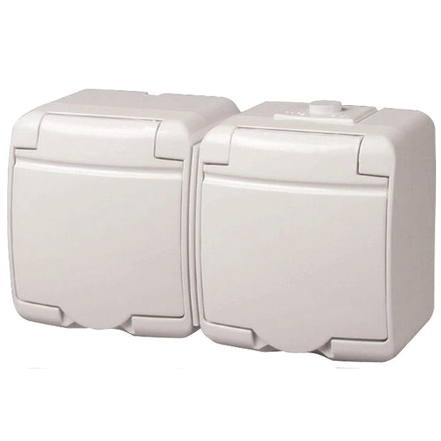 Розетка 2-на з з/к Schuko RHE-2s(біла/біла кришка, IP54)